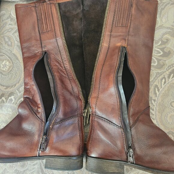 Womens Brown Distressed Leather &Zip-Lined Suede Silpa-Sole Riding Knee Boots 8M - Picture 7 of 14